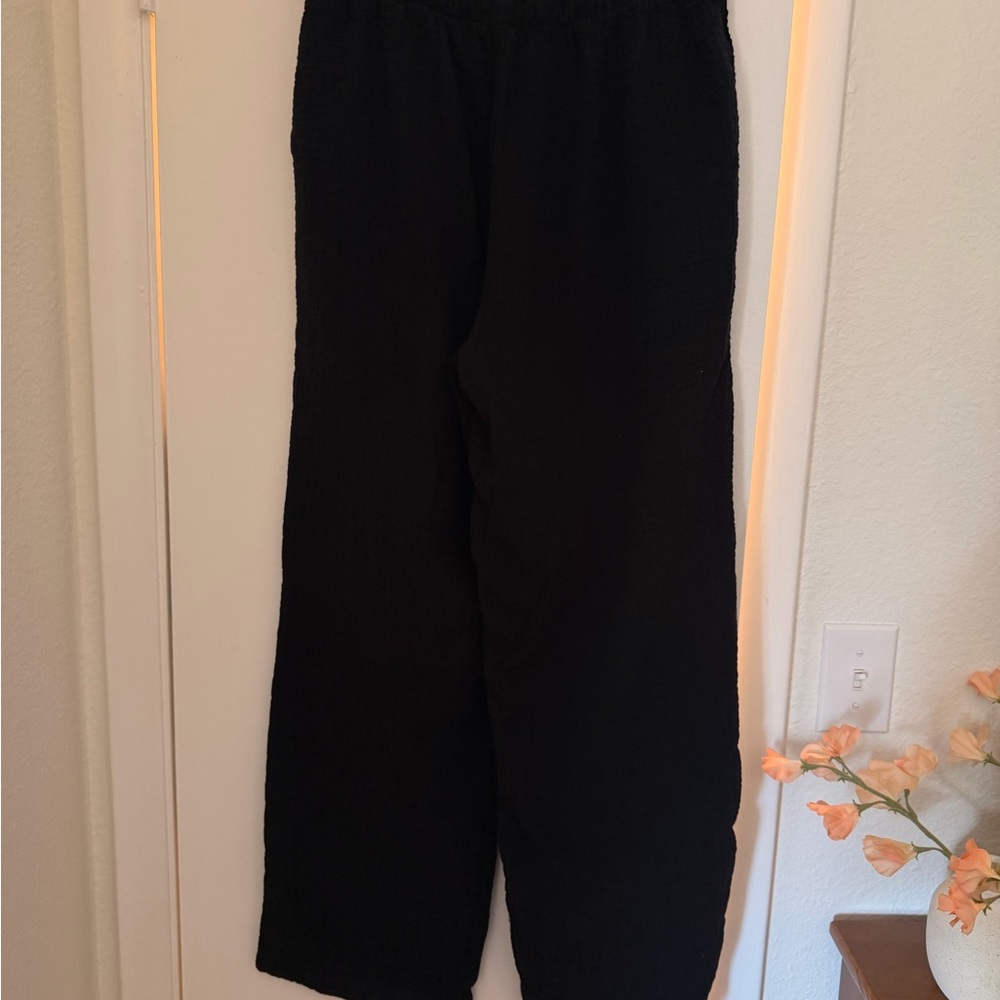 Black Wide Leg Cotton Pants - Picture 6 of 7